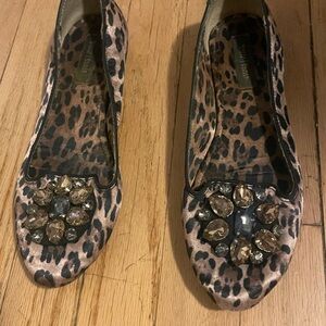 White House black market Leopard Print Embellished Flats